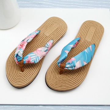 輕鬆花調女拖鞋-水藍