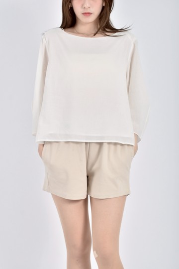 加購優惠(S) giordano ladies質感棉質純棉七分白色長袖上衣