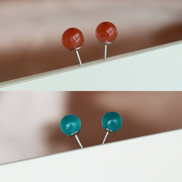 方糖家 通體925純銀南紅瑪瑙/天河石耳釘 圓潤天然石百搭小巧耳飾1入