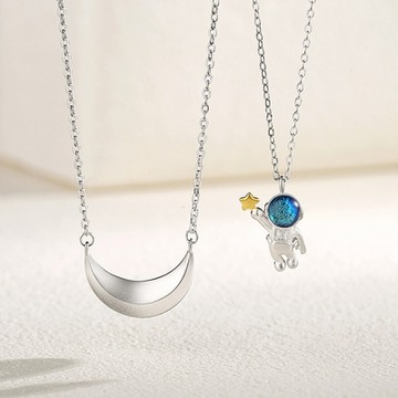 [米蘭精品] 925純銀項鍊情侶對鍊-月亮船摘星太空人琉瑙聖誕節情人節生日交換禮物74cj46
