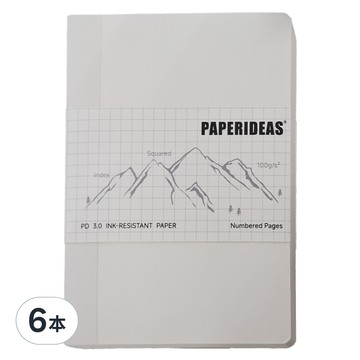 PAPERIDEAS A6 裸背筆記本 188頁 100g純木漿無酸紙  白色 方格版  6本