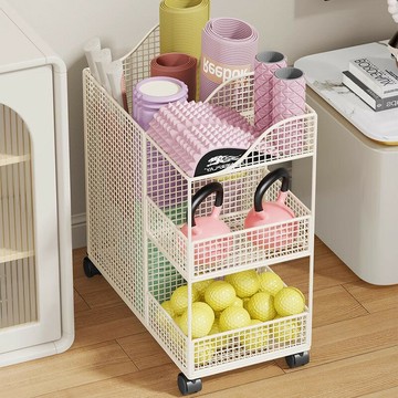 瑜伽墊收納筐家用夾縫帶輪運動健身器材置物架可移動羽毛球收納架ws7251