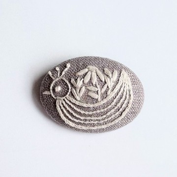 小鳥花籃刺繡胸針 (hokuo)#465
