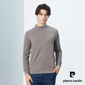 pierre cardin 皮爾卡登 男款 蓄熱保暖輕磨毛小立領長袖T恤-灰色(7235291-92)