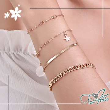 【伊飾童話】浪漫星情＊民族麻花手鍊四件組/金