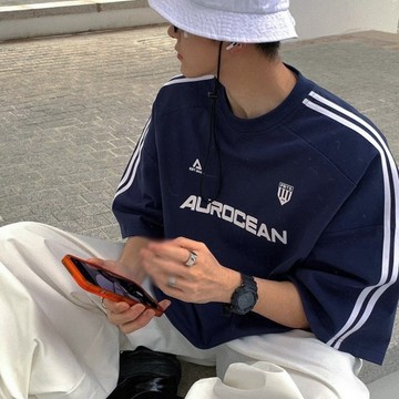 【衣衫倉庫】韓國 AUROCEAN 賽車風 世足 寬鬆 落肩 短袖 短Tee 情侶款