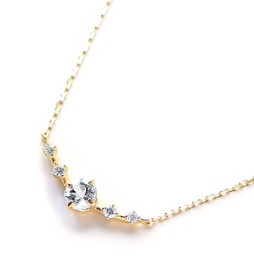 K18 白鑽石與鑽石項鍊 (圓形切割) ~Ello Lily~ 九月誕生石