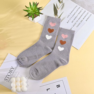 絨毛 1/2少女襪 三色愛心-灰