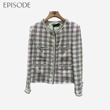 EPISODE - 經典氣質修身粗花呢小香風外套135001（灰格）