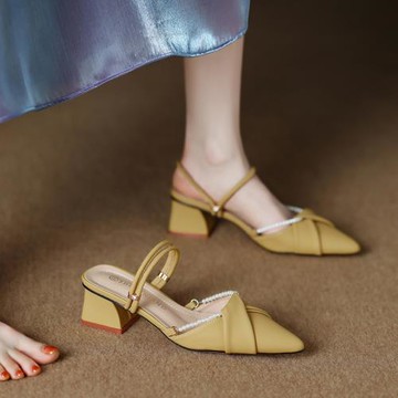 包頭涼鞋女款2025夏季新款尖頭仙女風外穿時尚小高跟二合一涼拖鞋