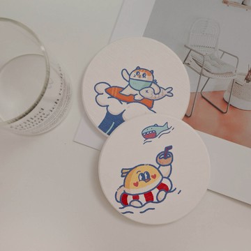 【金雀文創】客製化 奶油脆脆設計款 珪藻土杯墊 飲料 杯墊 生日禮物 節慶 療癒 花卉 咖啡廳 杯墊 北歐風 文青風 手繪風