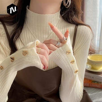 【Nico】臺灣熱銷🔥 ML910# 包芯絲 品質 半高領高級感鈕釦針織毛衣女