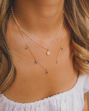 白色琺瑯美人魚珍珠項鍊 - 14K注金 - 歐美項鏈