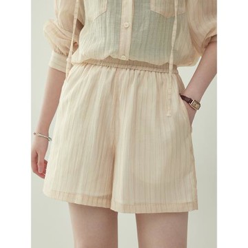 「北島AMUU原創」慵懶松緊腰防曬短褲套裝女夏新款條紋休閑五分褲