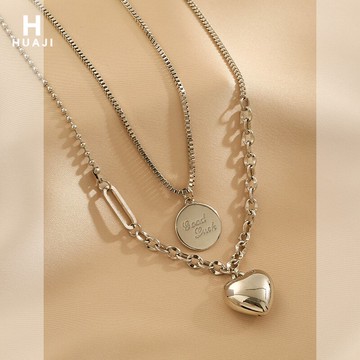 花跡愛心項鏈多層疊戴小眾特別設計感頸鏈時尚氣質情侶嘻哈鎖骨鏈