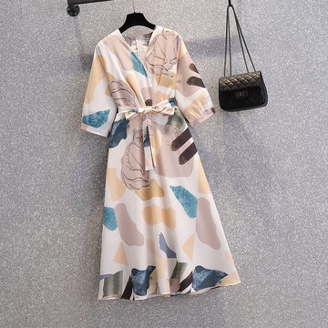 品牌折扣店商場專柜撤柜女裝尾貨清倉夏裝法式復古雪紡短袖連衣裙