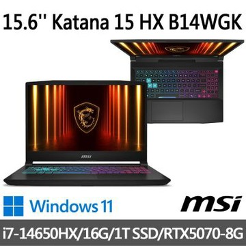 MSI微星 Katana 15 HX B14WGK-1070TW 15.6吋 電競筆電 (i7-14650HX/16G/1T SSD/RTX5070-8G/Win11)