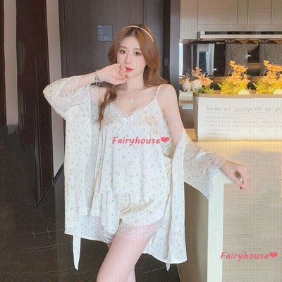 パジャマ レディース 夏 キャミソール 五分袖ガウン ショートパンツ