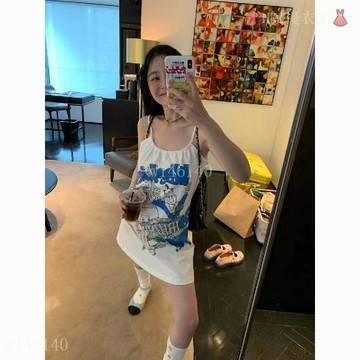 【核心賣點】台灣出貨 Jennie同款 滑板女孩 美漫塗鴉 吊帶裙 多巴胺 叛逆千金風 短裙 ins薄款 吊帶裙 氛圍感