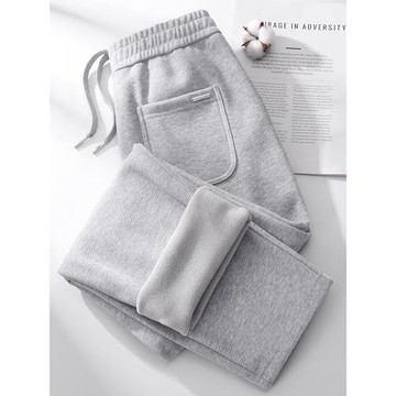 (免運)灰色衛褲女加絨直筒褲子冬季2025新款保暖長褲寬松休閑大碼運動褲