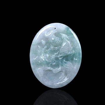 冰種飄花翡翠巧雕鳥語花香項鍊 | 天然緬甸玉A貨翡翠 | 送禮