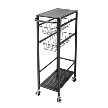 【Y HOUSE】鐵板細縫推車架 細縫層架 隙縫置物架 廚房推車 廚房置物架-黑色