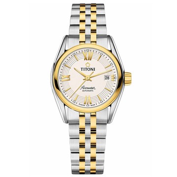 TITONI 梅花錶 官方授權 空中霸王系列自動機械腕錶-黑面鍊帶-女錶-(23909SY-342)27mm