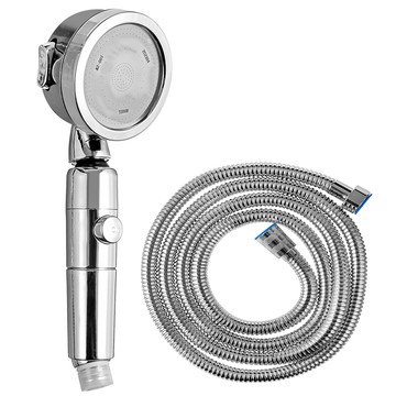 comet 三段水壓調節省水蓮蓬頭 + 蓮蓬頭軟管 2m 套組  1組  不鏽鋼銀色