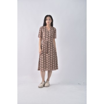 (S) V領棕色綁帶洋裝二手衣