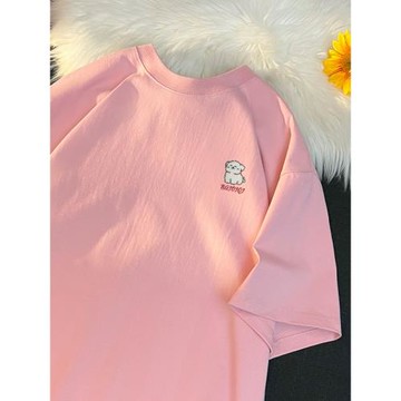 刺繡重磅100%純棉短袖T恤男潮牌ins寬松體恤萌萌小狗繡花體恤上衣