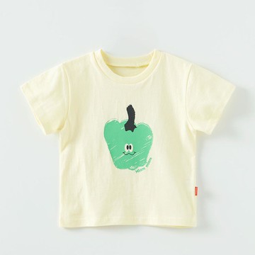 韓國 OZKIZ - 印刷水果短袖上衣-青蘋果-淺黃