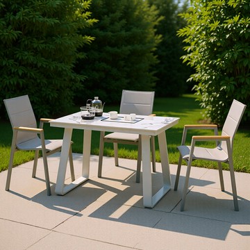 戶外巖板桌花園庭院藤編餐桌椅組合室外陽臺簡約防水防曬桌椅組合[DD050209]