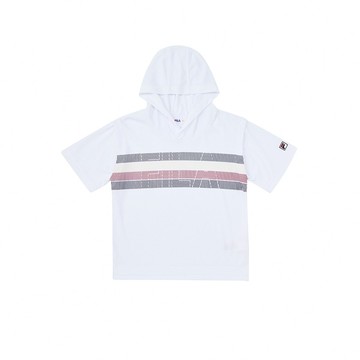 FILA KIDS 童假兩件連帽短袖排汗快乾上衣-白色 1TEA-4422-WT