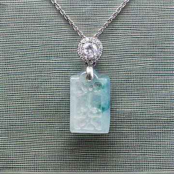 冰種飄花翡翠平安無事牌吊飾925銀墜頭 | 天然緬甸翡翠A貨 | 送禮