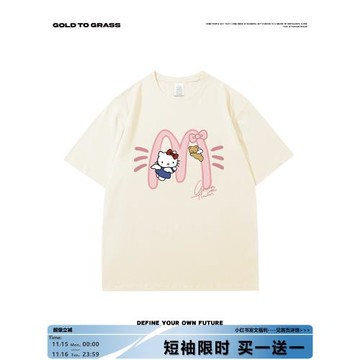 GTG原創美式復古潮牌卡通貓咪圓領短袖男純棉春季oversize半袖T恤