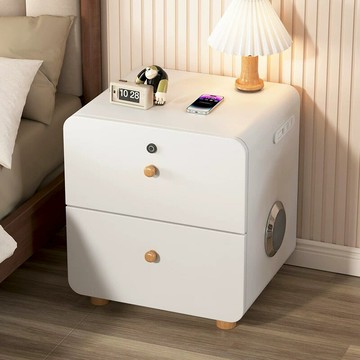 免運 開立發票 床頭櫃 智能床頭櫃奶油風臥室床邊櫃小型超窄實木家用床頭櫃輕奢高級感