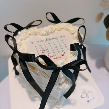 燃燒古典愛心緞帶蛋糕 客製化 月曆蛋糕 生日 紀念日 燃燒蛋糕