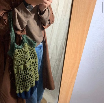 手工創作_小圓編織提袋_藍/綠