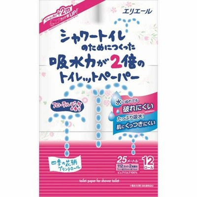 大王製紙　エリエールシャワートイレのためにつくった吸水力が2倍のトイレットペーパーフラワープリント香水付き12R (ダブル)　