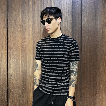 美國百分百【全新真品】Armani Exchange 短袖 T恤 AX 上衣 滿版 logo 短T 黑色 CD90