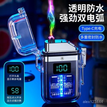 🔥桃園出貨🔥防水透明倉雙電弧打火機充電脈衝防風戶外男士Type-C充電點煙器潮