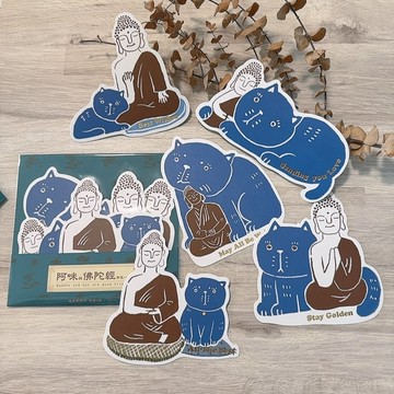 阿咪與佛陀經常在一起 造型明信片 5入 插畫