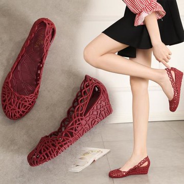 2025夏新款膠鞋女工作鞋雨鞋時尚款水鞋韓版果凍鞋坡跟防滑沙灘鞋