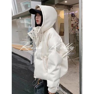 RIXO STREET法式設計感立領連帽短款皮面短款面包服加厚寬松外套