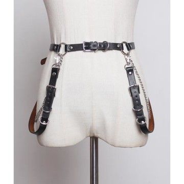 ins暗黑街頭土酷少女蹦迪皮帶朋克側邊愛心桃心裝飾腰鏈腰帶 包郵