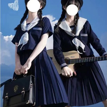日系水手服 學院風 jk制服套裝 白領三本藏青色上衣長短袖  角色扮演 制服