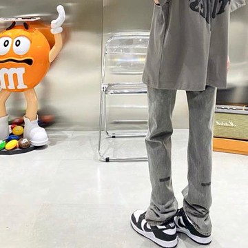 復古煙灰色牛仔褲女2025新款大碼高腰直筒褲胖mm高街煙管拖地褲子