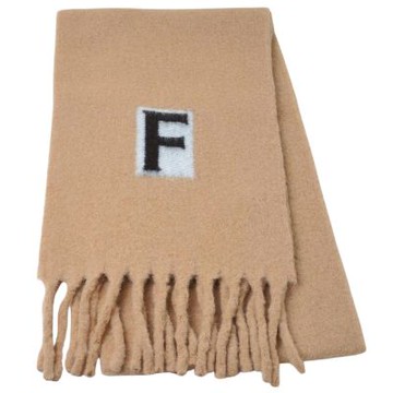 Salvatore Ferragamo Gancini 義大利製經典品牌F圖騰混羊駝毛披肩/圍巾(駝色/52 0108)