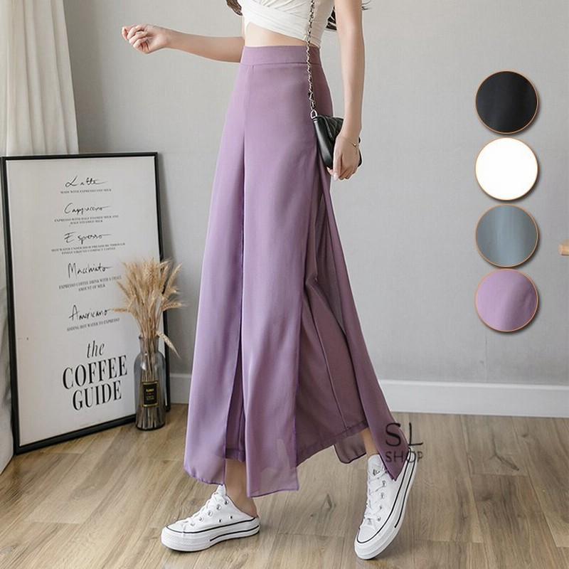 パンツ レディース ガウチョパンツ ワイドパンツ スカーチョ スカンツ シースルー フェイクレイヤー 通販 Lineポイント最大get Lineショッピング