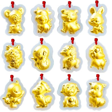【快速出貨】【童樂繪金飾】12生肖千足金和田玉項鍊-卡通版(彌月金飾 彌月禮)